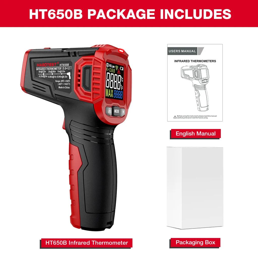 HT650 Digital Infrared Laser Temperature Non-contact Industrial Laser Temperature Meter Temperature Gun Tester