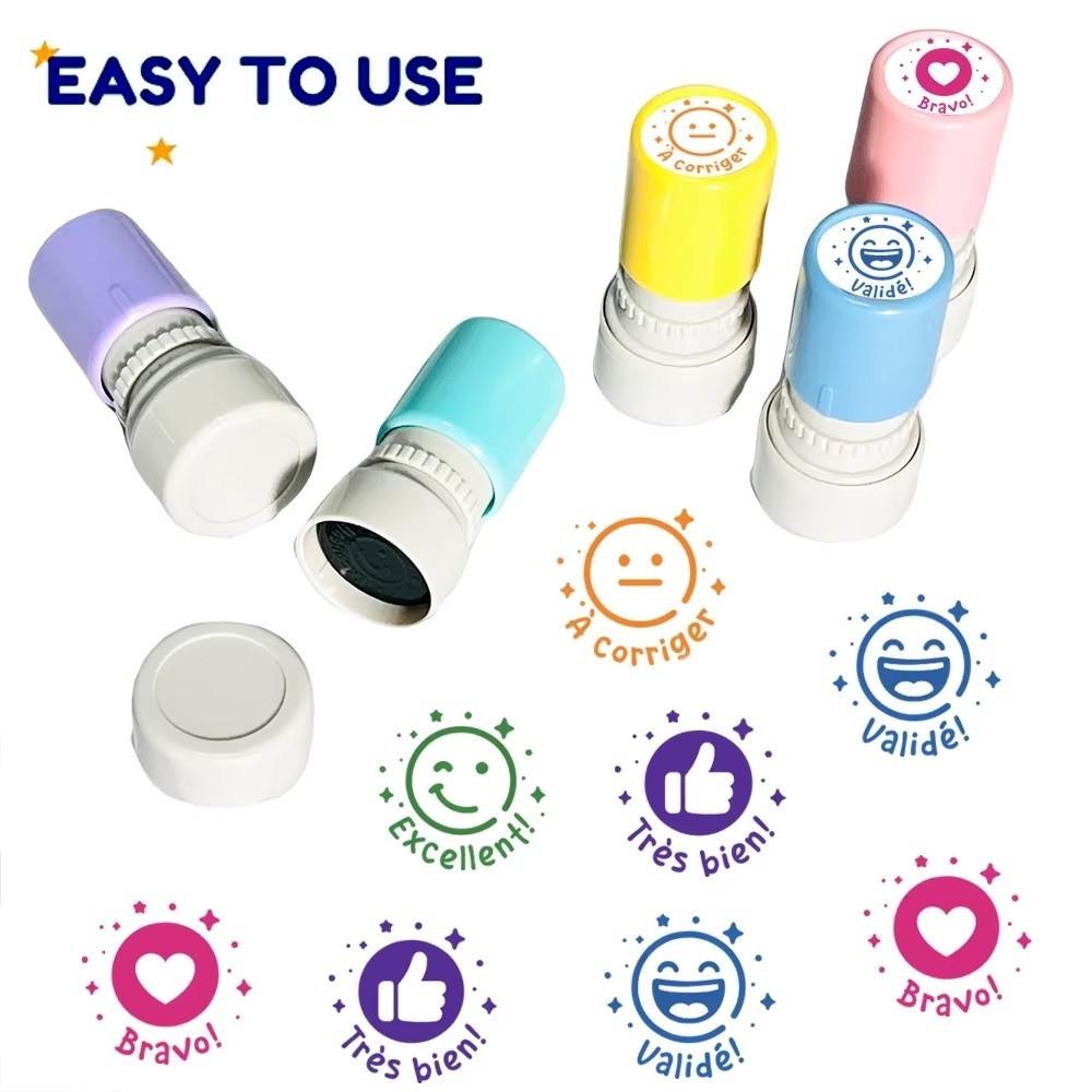 5Pcs/Set Round Emotional Expression Stamp French French Seal  Encourage Students