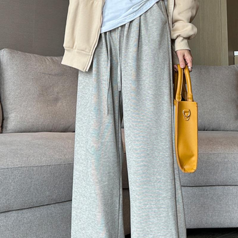 

Новые серые брюки из клейкого риса для женщин на весну и осень, с высокой посадкой, свободные, прямые, повседневные, домашние, ленивые, широкие брюки XXL