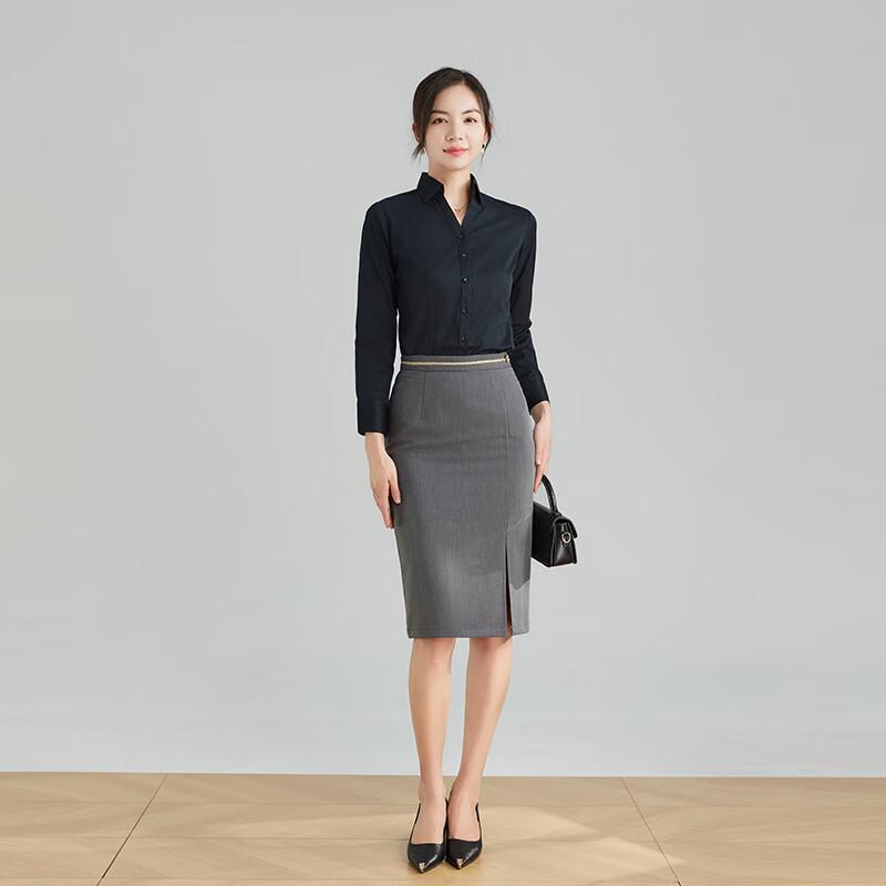 Teluoman Women's Professional Gray Midi Pencil Skirt