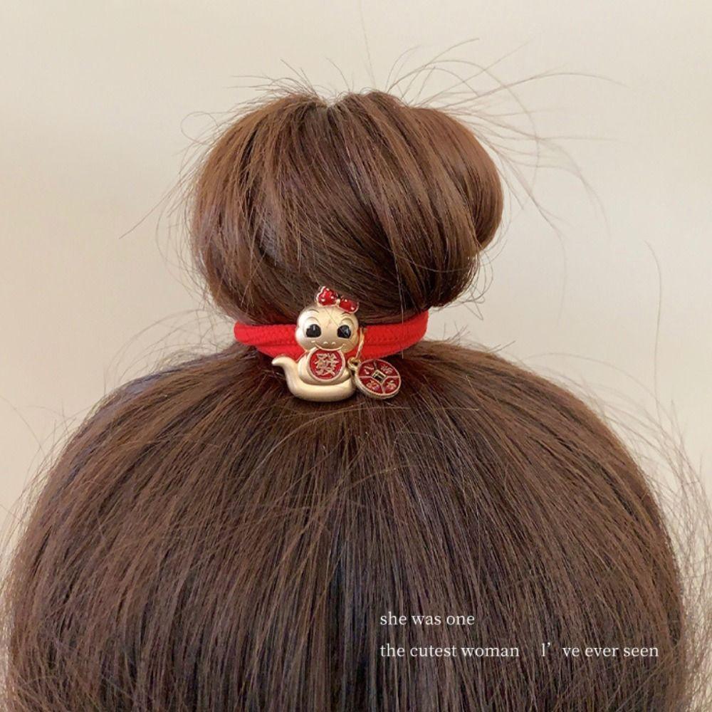 Rhinestone Snake Year Hair Ring Zinc Zinc Alloy Chinese Style Bracelet Cute New Year Hair Rope  Kids