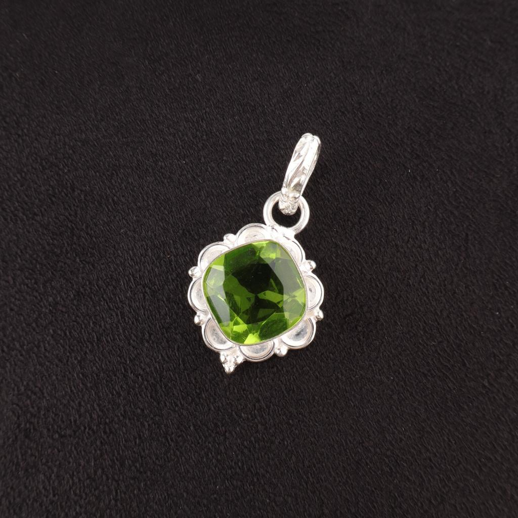 Cushion Peridot Gemstone 925 Sterling Silver Mother Gift August Birth Pendant PP-2-6