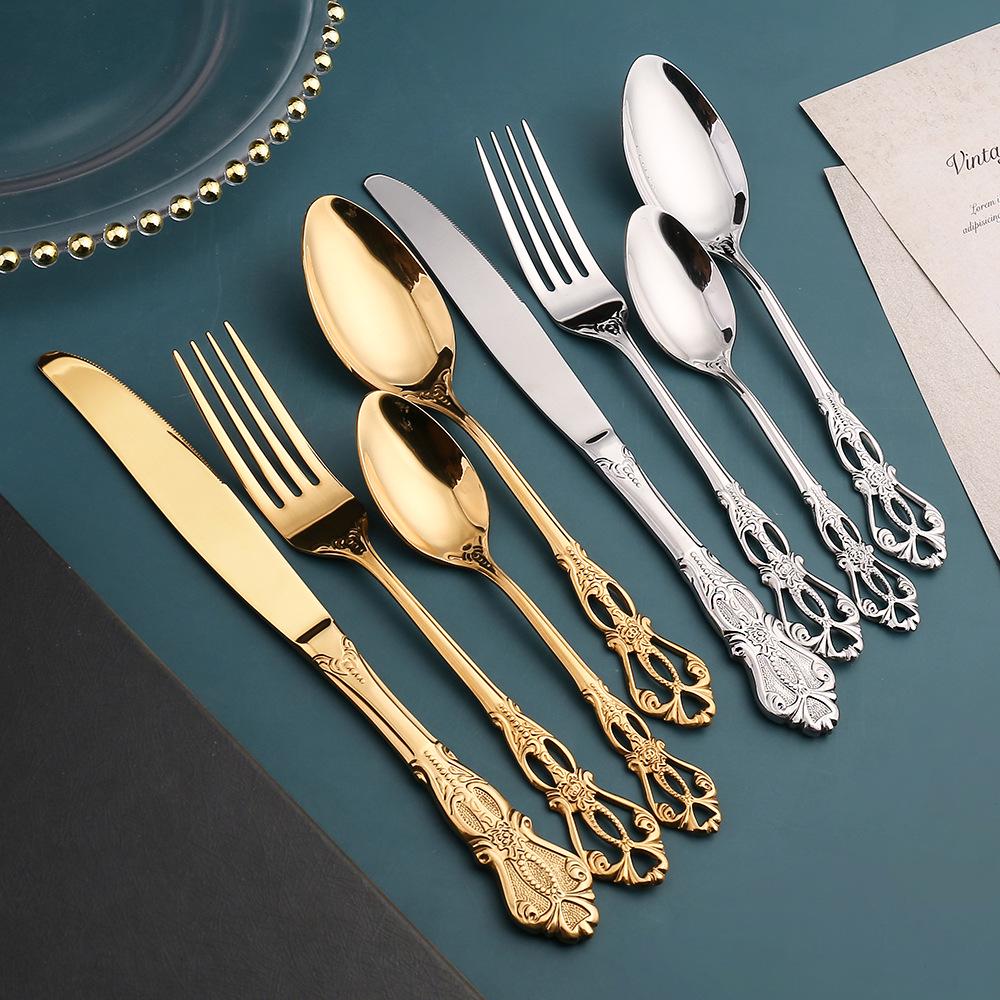 V Royal Court 24-Piece European Stainless Steel Cutlery Set: Knife, Fork & Spoon In Gift Box for Hotel Dining