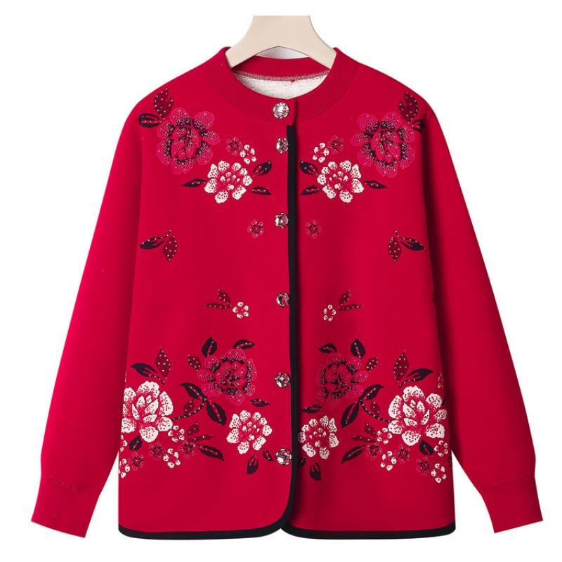 Mom's long-sleeved knitted sweater winter new middle-aged people wear women's clothing grandma fleece thickened coat