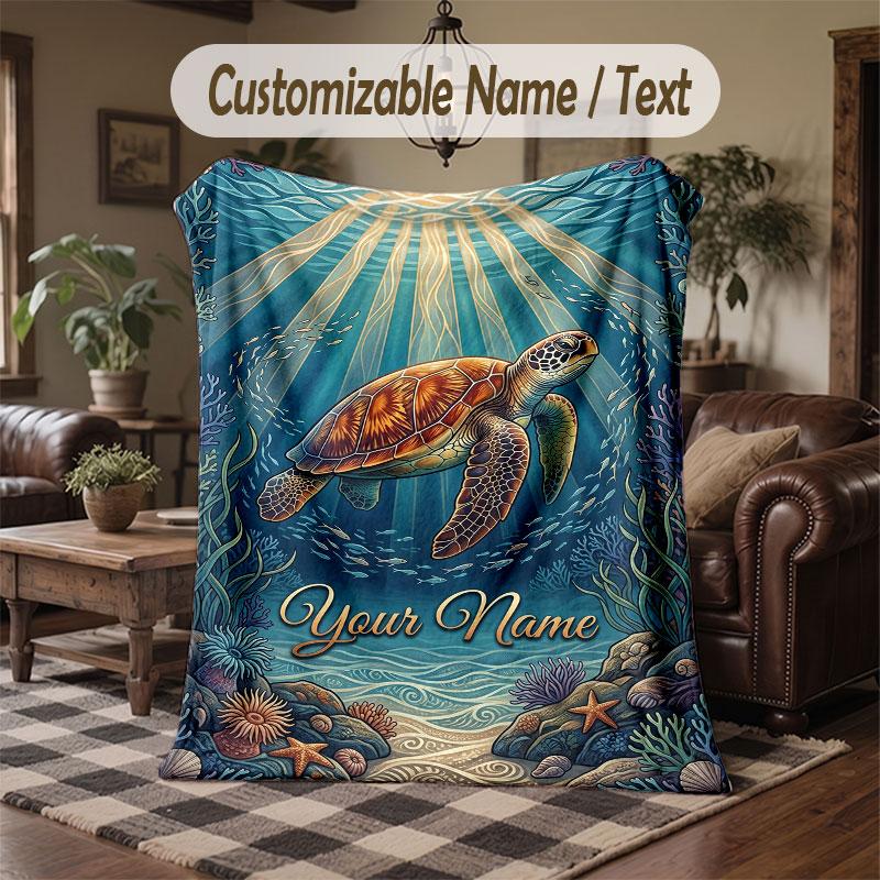 Mermaid Theme Throw Blanket Custom Name Text Personalized Blanket Soft Cozy Blanket for Home Sofa Bed