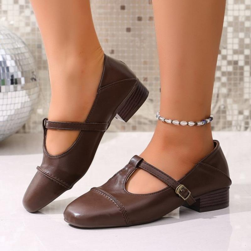 Dámské boty na ploché podrážce z vyřezávané hovězí kůže v britském stylu s T-páskem, nazouvací, gradientní barva, retro elegantní, dámské štíhlé, na denní nošení, žena