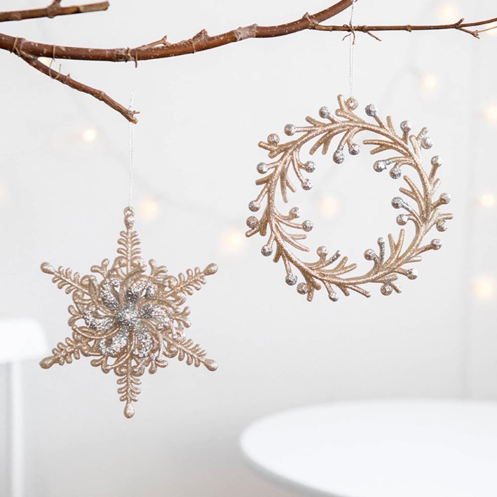 Glitter Christmas Hanging Ornament Champagne Wreath Decoration Xmas Tree Snowflake Pendant  Navidad