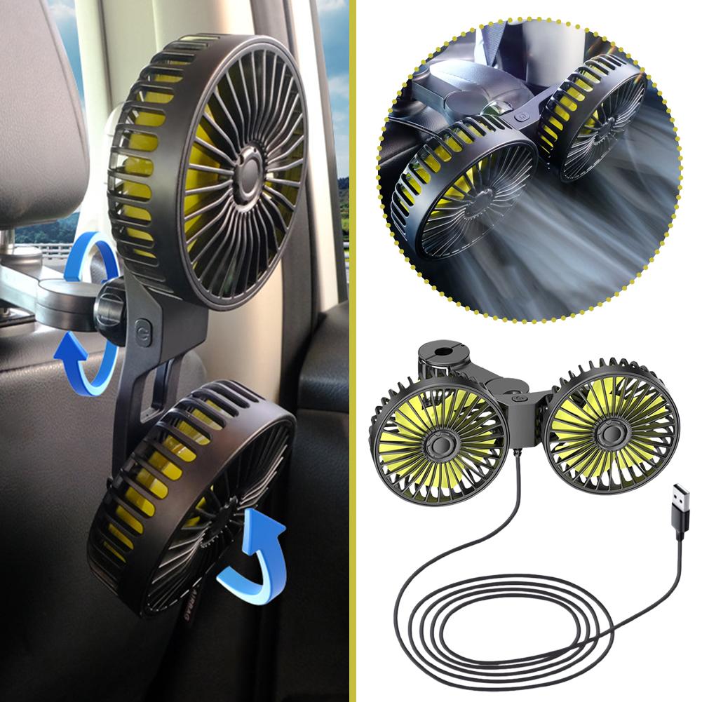 Car Seat Cooling Fan USB Dual Head Fan 360 Degree Rotation Neck Cooler Automotive Electric Fan 3 Speeds Car Accessories
