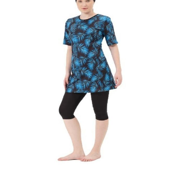 

Летний комплект купальников с принтом банановых листьев - Туника с коротким рукавом и комплект укороченных леггинсов - Мусульманский купальник - Пляжная одежда - Летний буркини 5XL зелёный