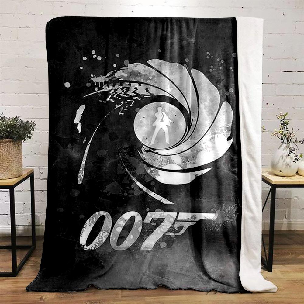 "007 Iconic Spy Logo Warm blanket Design, Black and White Flannel blanket for bedroom, living room, sofa, and nap sofas"