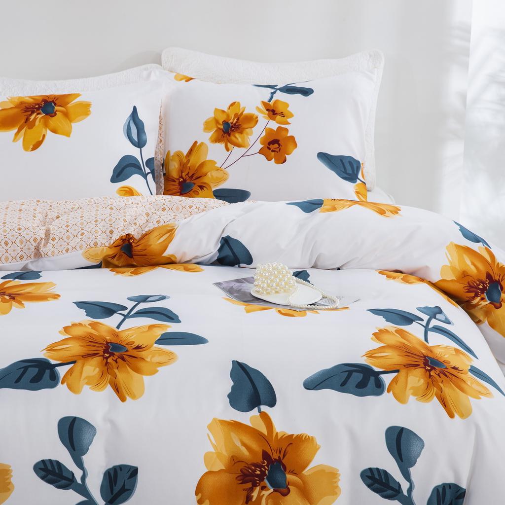 Floral Duvet Cover Flower Duvet Cover 3 Pieces Set 1 Orange Botanical Duvet Cover 2 Pillowcases Soft Blossom Plant Print Bedding
