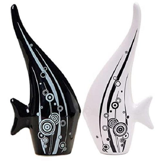 

Современная минималистская черно-белая фигурка рыбы-пузыря | Красивый декор для дома- (Комплект из 2 шт.), керамический чёрный/белый