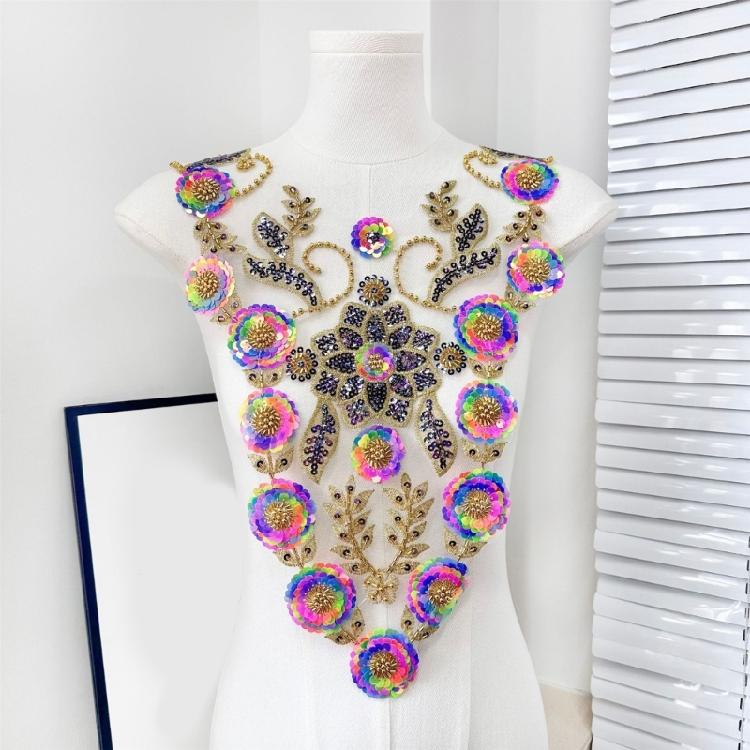 Embroidery Sequins Beads Applique Sewing on Beaded Collar Patches Wedding Dress Applique For Evening Gown Bridals Dress