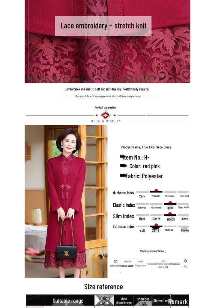 Elegant Midi-Length Two-Piece Cheongsam Dress for Mothers-in-Law - Spring/Autumn Style