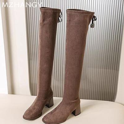 Fashion Women Suede High Boots Sexy Mid Heels Over The Knee Elegant Shoes Woman 2025 Trend Winter Pumps Fashion New Mujer Chelsea Boots