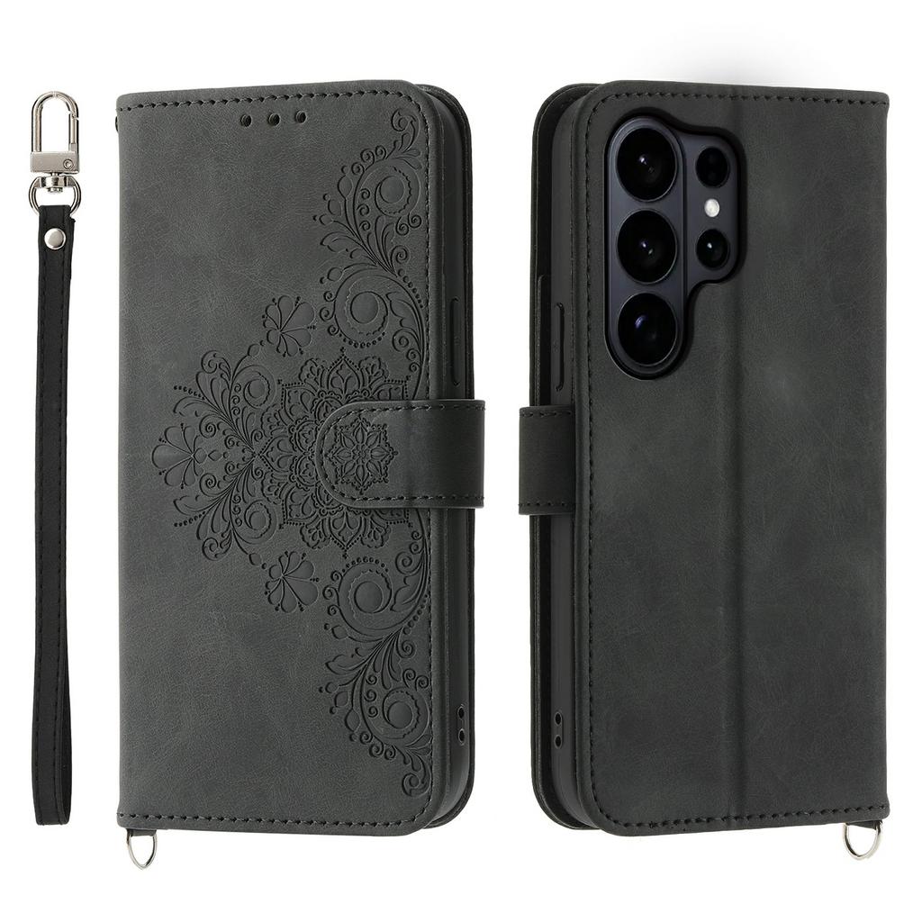 For Samsung Galaxy S26 Ultra Case Flower Pattern PU Leather Wallet Phone Cover with Strap