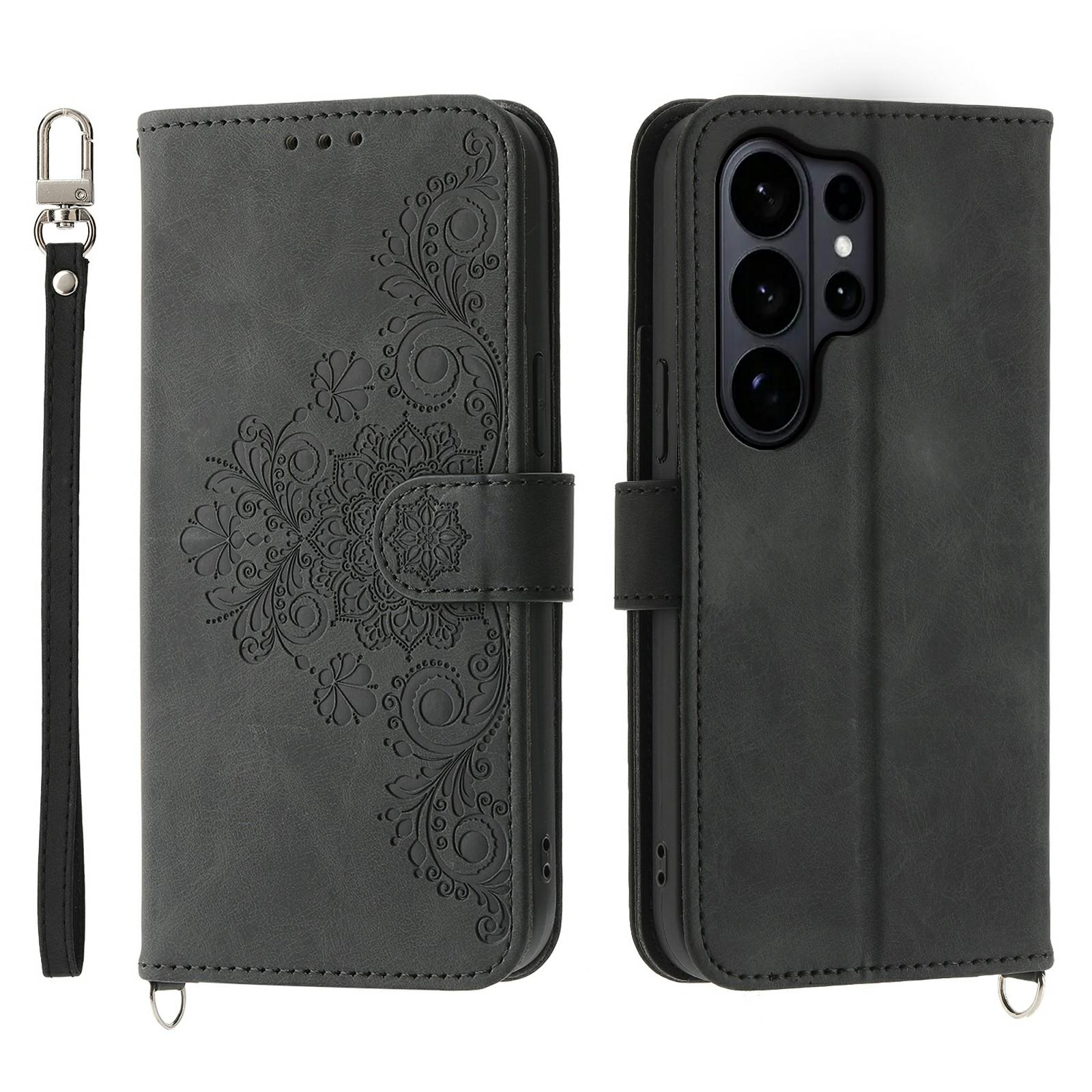 For Samsung Galaxy S26 Ultra Case Flower Pattern PU Leather Wallet Phone Cover with Strap
