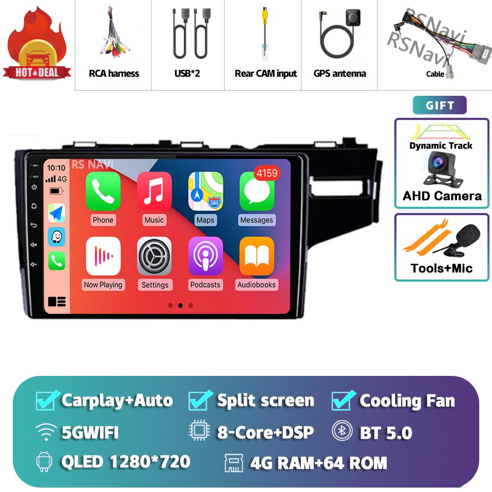 Android 14 Carplay Auto For Honda Jazz Fit 2014 - 2015 Car Radio Player Multimedia Stereo 360 Camera Navigation Video AI Voice