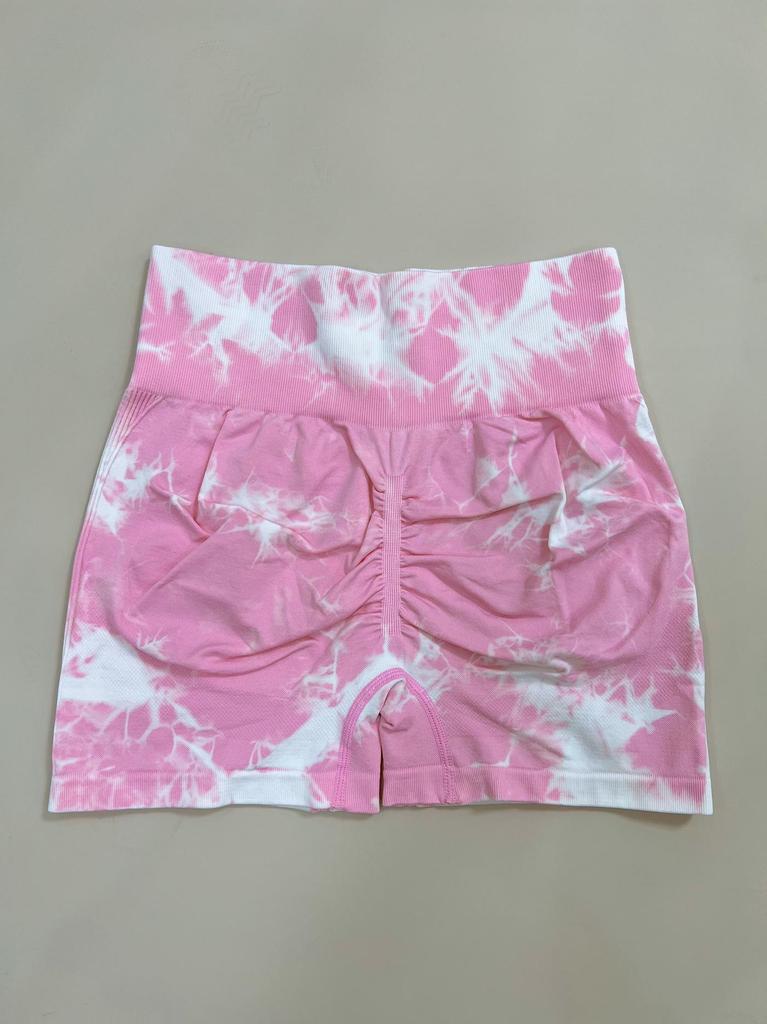 Seamless High-Waist Tie-Dye Peach Lift Yoga Shorts