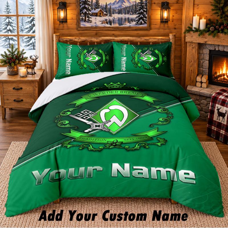 Werder Bremen FC Pattern Bedding 3Pcs Set Custom Name, Bed Sheet And Pillowcases For Home Bedroom