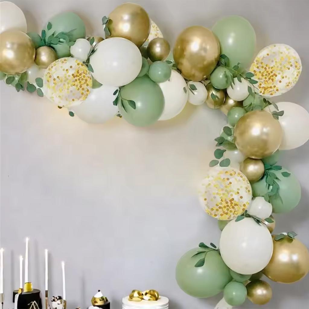 152PCS Green, Sand White, and Metal Balloon Set, Suitable for Decorating Weddings, Birthdays, Parties, and Bachelorette Parties