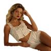 Sexy sweet and spicy pajamas summer ice silk thin pure desire suspender shorts two-piece set lace temptation sex suit