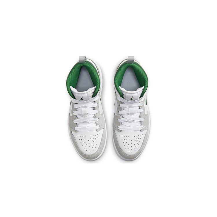 Jordan Air Jordan 1 Mid BP Scarpe da Basket Mid top per Bambini Bianco Grigio Verde Bambini di Età 3-7 Anni DC7249-103