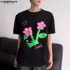 INCERUN Men Round Neck Short Sleeve 3D Print Stitching Casual Loose T-shirts