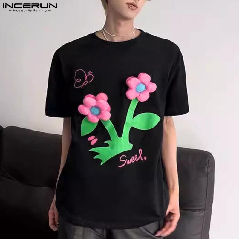 INCERUN Men Round Neck Short Sleeve 3D Print Stitching Casual Loose T-shirts