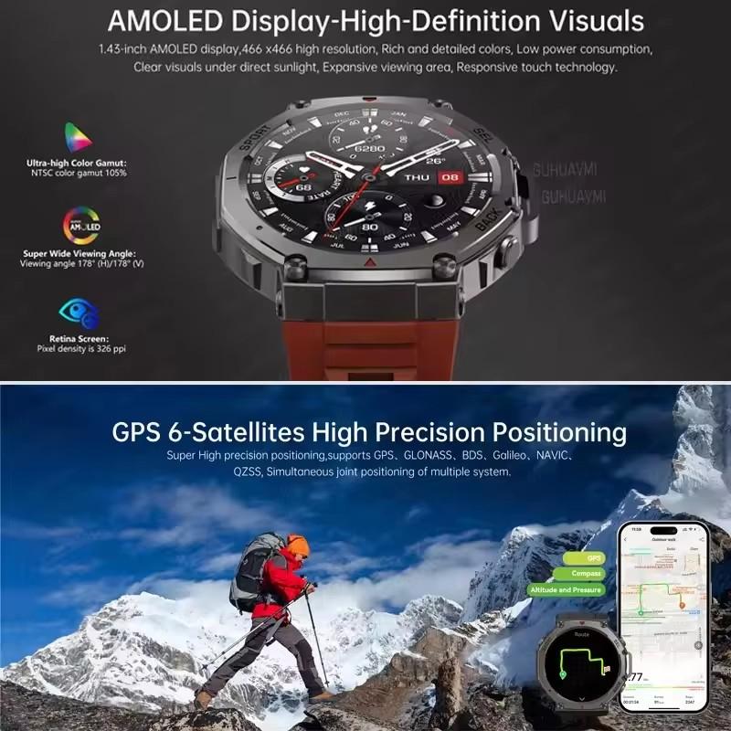 2026 New T-Rex 3 Ultra GPS Smart Watch 5 ATM Waterproof Built-in Dual-band GNSS Compass Military Sport Smartwatch