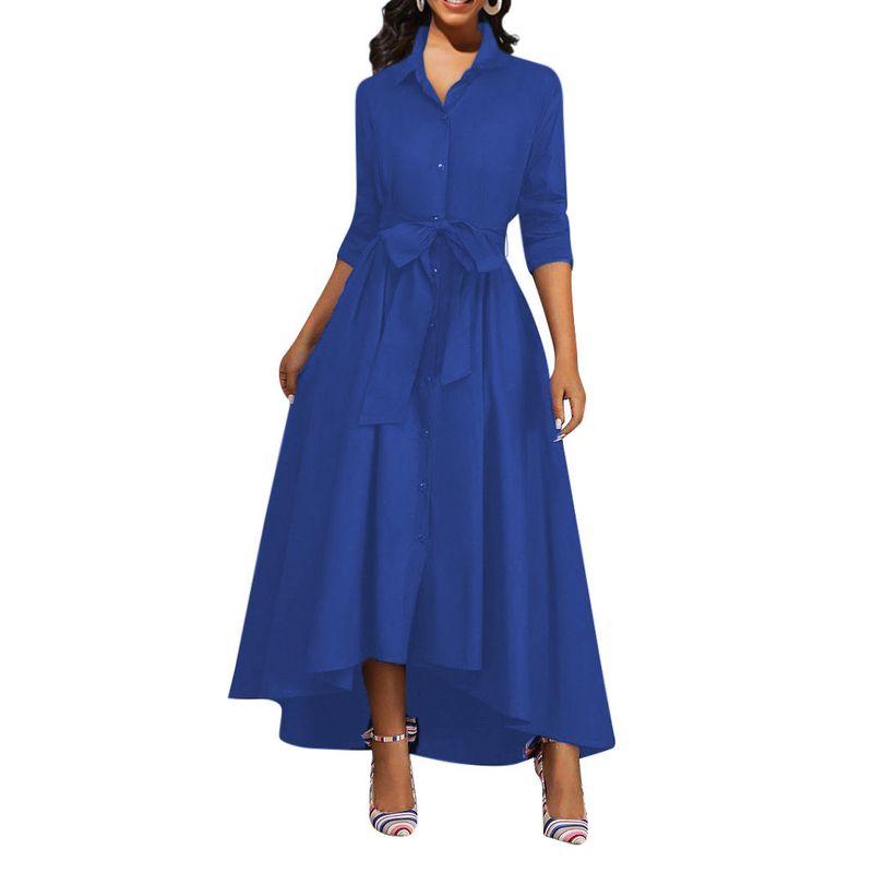 

Smr12134 Cross-Border Amazon New European and American Sexy Fashion Solid Color Long-Sleeved White-Collar Women s Dress Royal Blue S