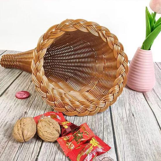 Vánoční koš hojnosti Koš ve tvaru rohu z ratanu Velkokapacitní víceúčelový úložný koš Díkůvzdání Domácí dekorace