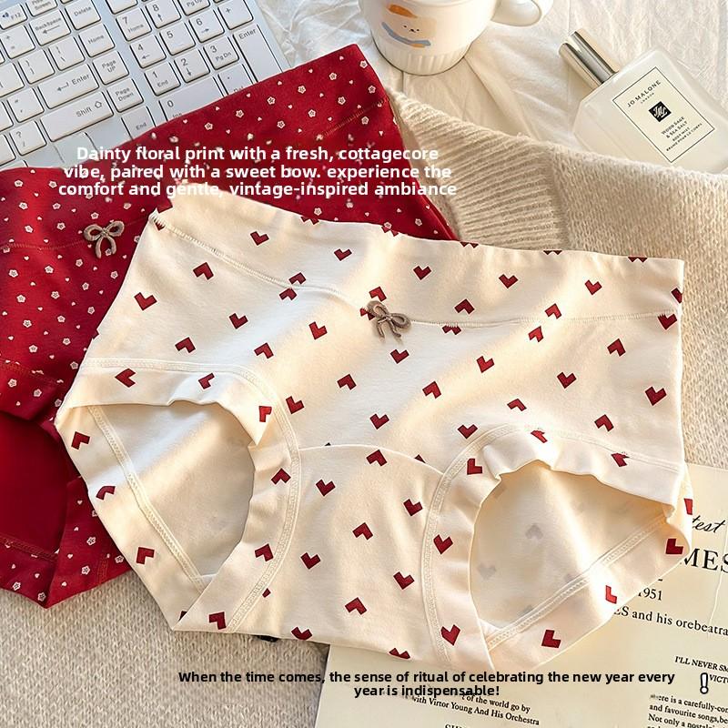 Female Spring and Autumn Vintage Red Pure Cotton 10A Antibacterial Extension Pure Cotton Briefs