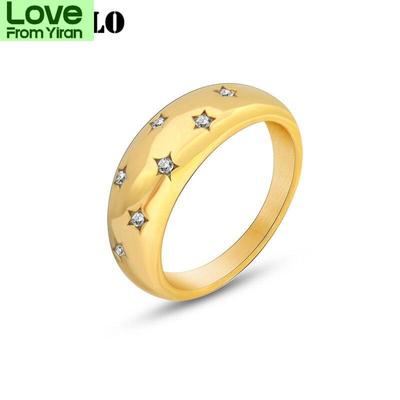 Stainless Steel Jewelry Zircon Inlaid Star Ring Women 'S Sweet 18 K Gold Plated Ring Bsa319