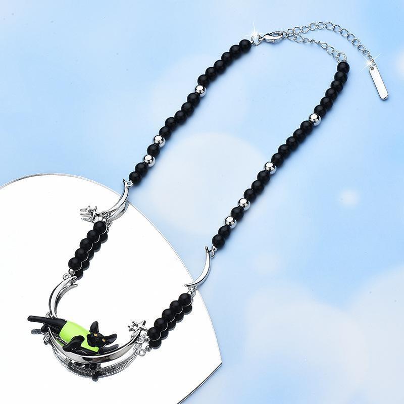 

Casual Trendy Animal Design Necklace For Women Featuring Adorable Moon Motif Cat