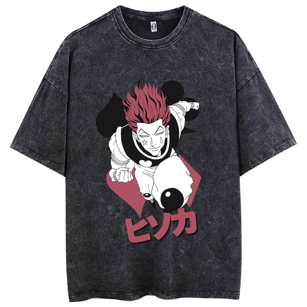 Anime Hunter X Hunter T Shirt Vintage Washed Phantom Troupe T-shirts Oversized Streetwear Manga Chrollo Lucilfer Tops