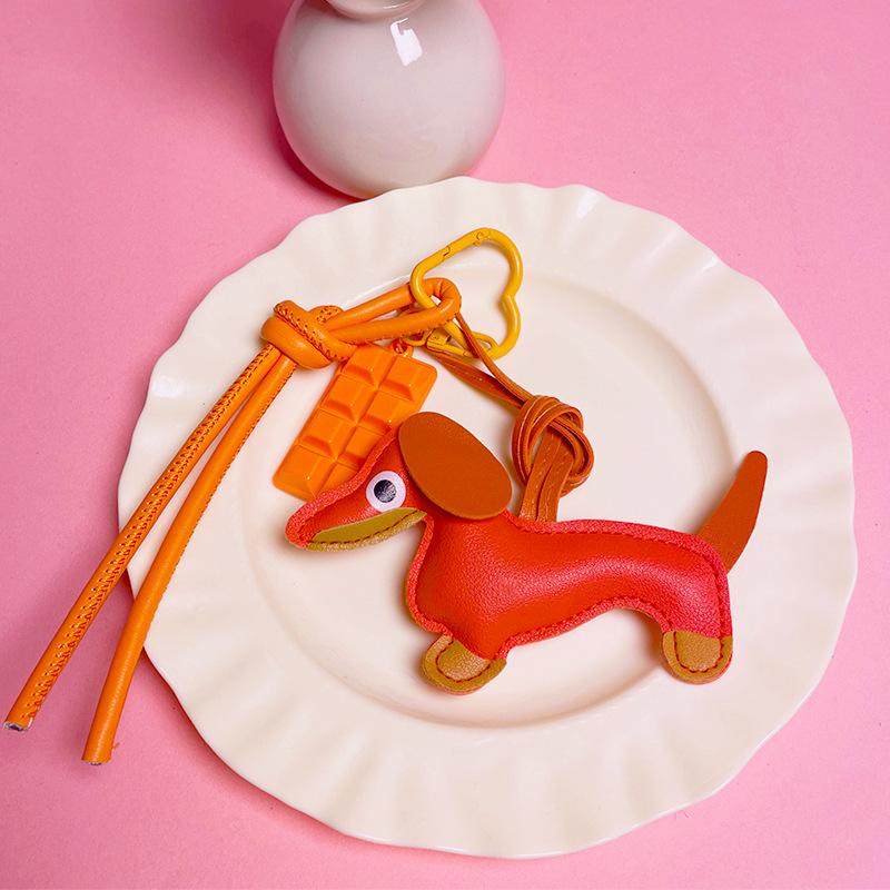 Leather Dachshund Chocolate Bag Accessories Pendant Key Chain Lanyard Creative Keychain
