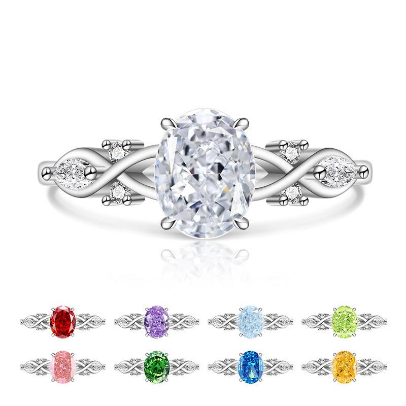 925 Sterling Silver Fashion Light Luxury Ice Flower Cut Zircon Twist Ring Birthday Party Anniversary Gift