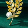 Women Brooch High-Gloss Rhinestone Inlay Sparkling Faux Pearl Wheat Design Lapel Pin Non-Slip Buckle Scarf Badge Clothing Bags Accessories
