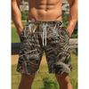 Men's Brown and Gray Grass Camouflage All-over Printed Casual Shorts for Daily Outings and Beach Vacations
