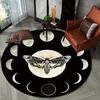 Crystal Velvet Carpet Crystal Velvet Gothic Bohemian Round Mat - 3D Horror Skull Moth & Moon Phase Design Black Mat with