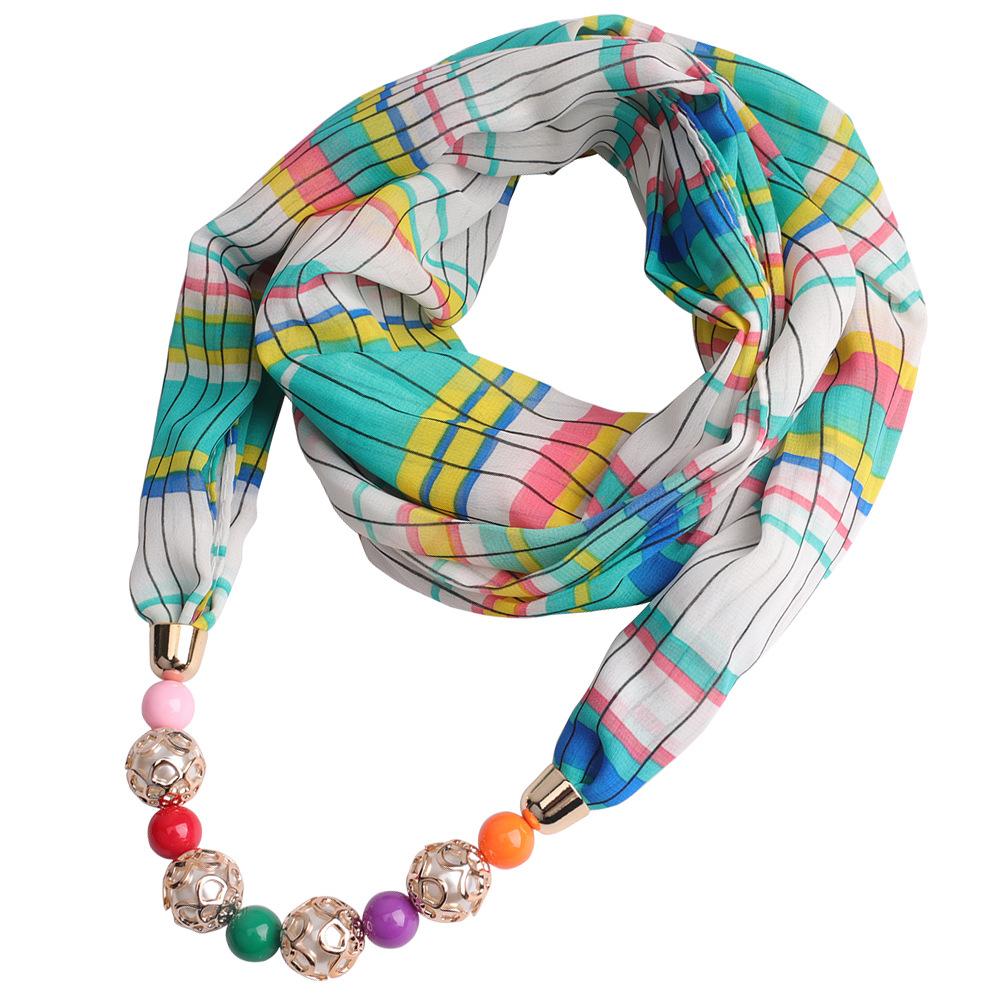 Chiffon Scarf Spring and Summer Women's Pearl Necklace Pendant Scarf Rainbow Scarf Clothing Accessories Scarf