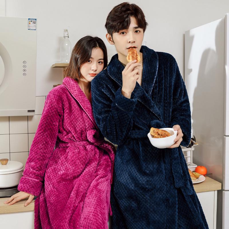 Extra Plush Double-Sided Coral Fleece Bathrobe - Unisex, Plus Size, Ultra Long & Thick for Autumn/Winter