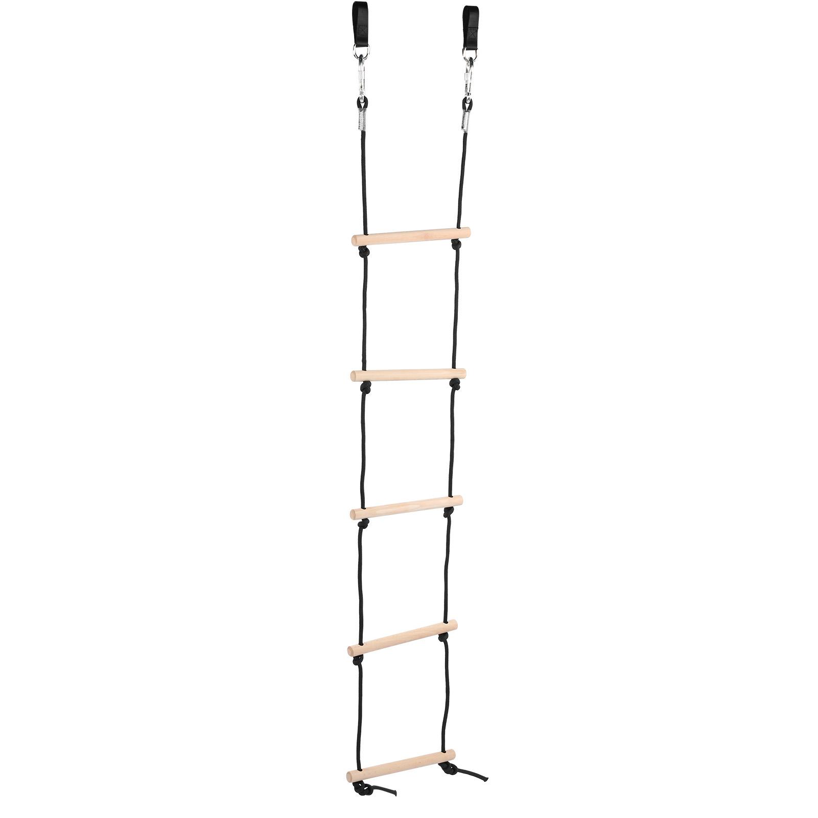 

Outdoor Children Rope Ladder Wooden 5 Rungs Climbing Ladder with Straps Carabiner Hooks