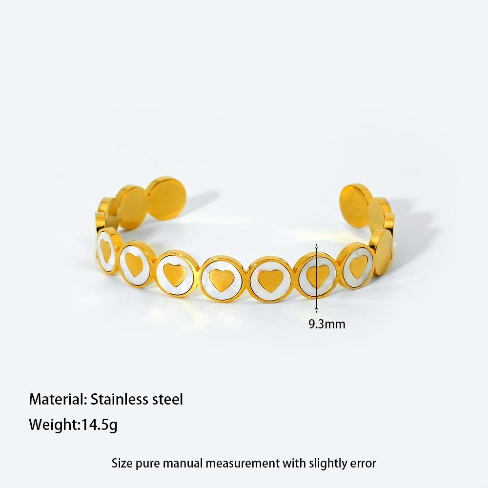 

Белый Перламутр Сердце Любви Браслет-Манжета из Нержавеющей Стали для Женщин Позолоченный Водонепроницаемый Ювелирный Подарок на День Матери
