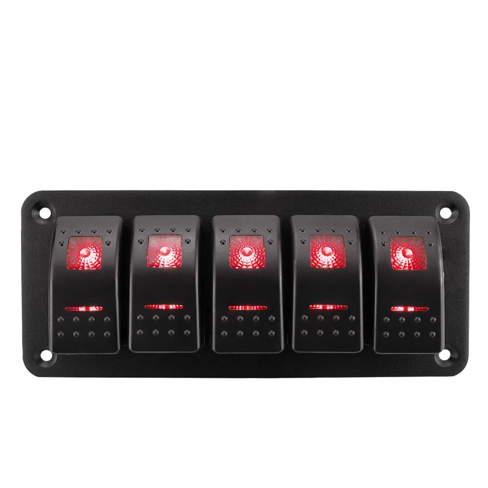 Marine 2/3/4/5/6/ 8 Group Rocker Switch Panel 5-pin Toggle Switch for 12V/24V Cars ATV Trailers with Red Green Indicator Light