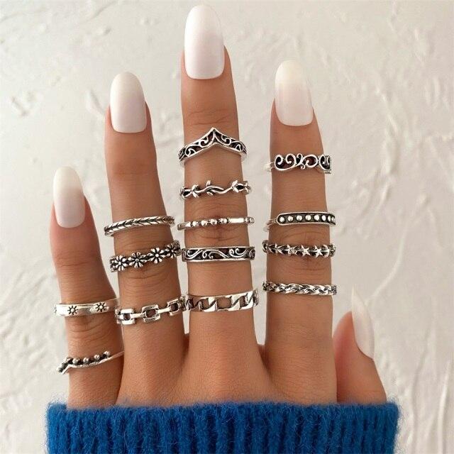 Zovoli Punk Cool Hiphop Women Chain Rings Multi Layer Adjustable Open Finger Rings Set Metal Alloy Man Rings Event Gathering Souvenir Present