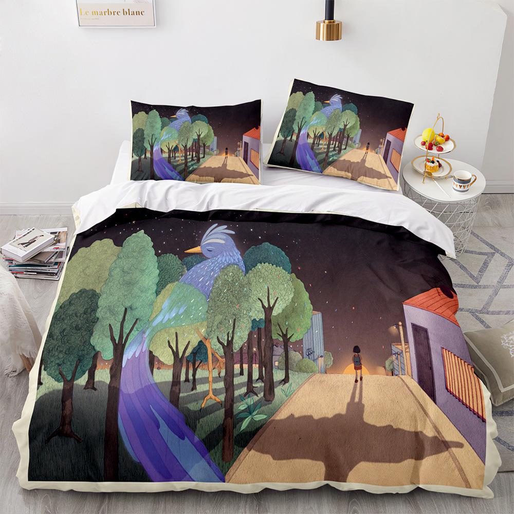 Green Forest King Queen Duvet Cover Fairy Cartoon Trees Elk Bedding Set For Adults Plant Animal 2/3pcs Polyester Comforter Cover