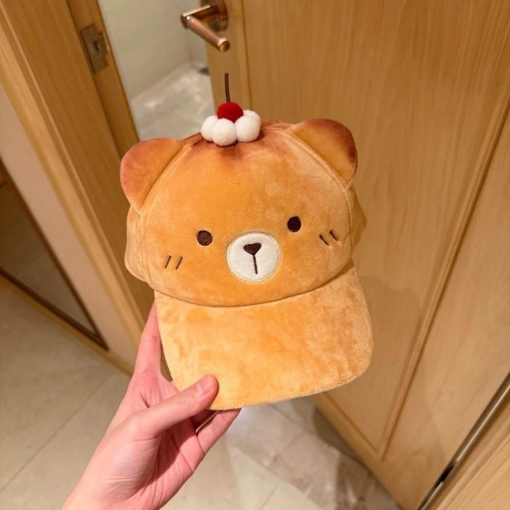 Cute Sweet Bear Sun Protection Cap Plush Cartoon Cat Duckbill Cap Cherry Baseball Cap  Daily
