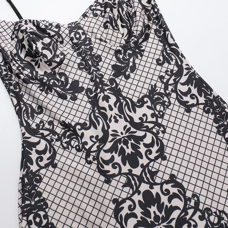 Autumn Fashion Long Dress Women's Temperament Elegant Slim Print Halter Dress